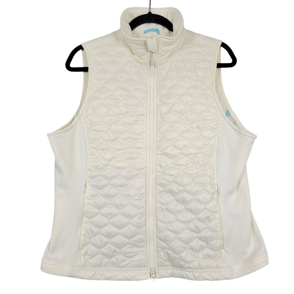 LL BEAN OHMS9 Cream Quilted Thinsulate Full Zip Vest Packable Cozy SIZE LARGE